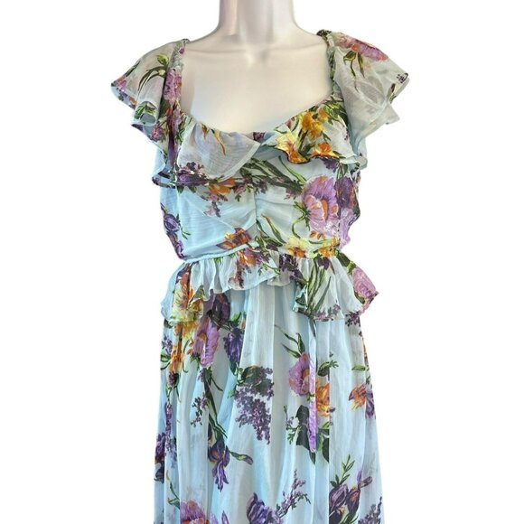 ASOS Design Womens Blue Hi Low Floral Plus Size Dress Side Cut Outs 18 Fairycore - Picture 2 of 6